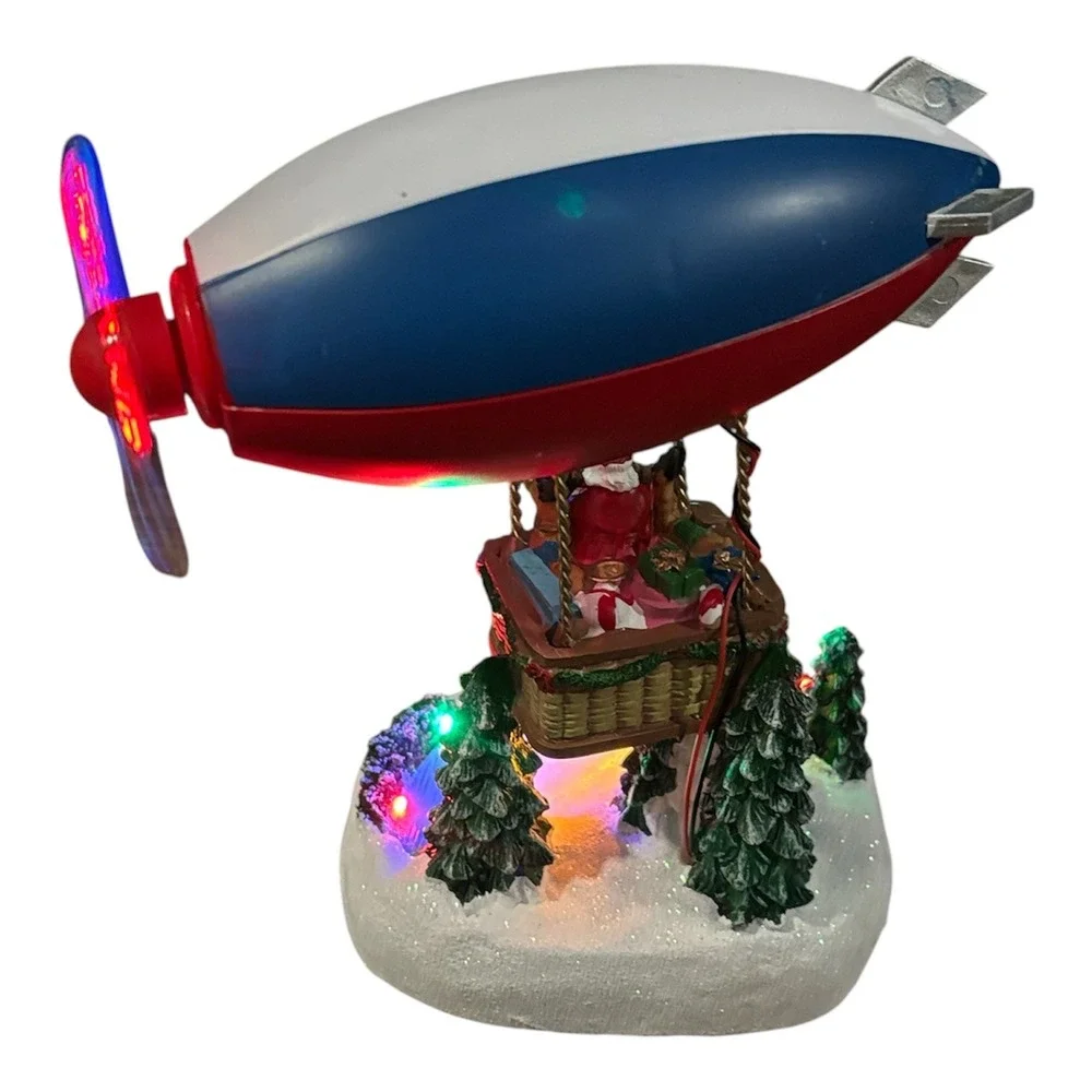 Vtg Elite Holiday Santa Blimp Animated Christmas Village LED Lighted Propeller